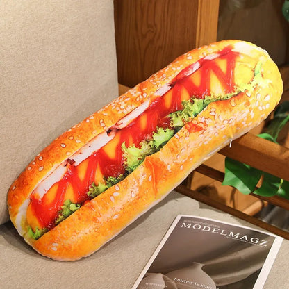 Bread Plush Pillow – Baguette, Croissant & Hotdog Styles